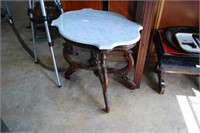 2 Victorian Turtle Top Marble Tables On Walnut Bas