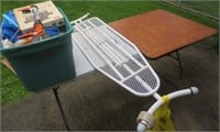 Card table, tote, copper wire, ironing board,