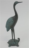 Japanese small bronze figure of a crane