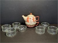 Fall Scene Tea Pot and 7 Glass Cups