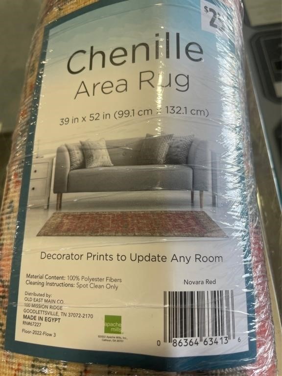 $25 $25 CHENILLE AREA RUG 39x52 IN