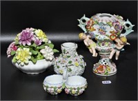 Meissen Small Vase and European Porcelain Group
