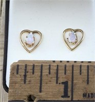 Small Dainty 14K Gold Heart and Opal Earrings