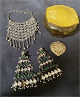 Group of vintage jewelry, and trinket box