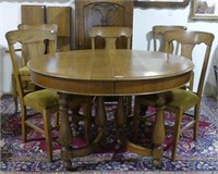 48" ROUND OAK EXTENSION TABLE W/ 6 CHAIRS