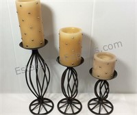 3 piece pillar candlestick set 11”, 8 1/2”, 6 1/2”