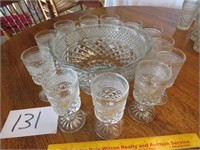 Large Oatmeal Punchbowl & 12 Matching Goblets