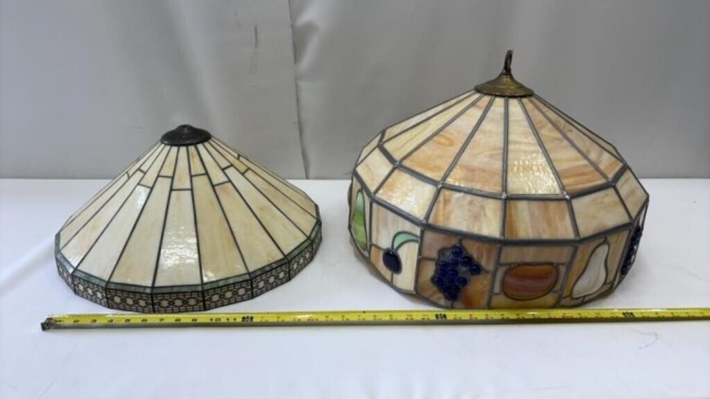 2-Vintage Tiffany Style Stained Glass Lampshades