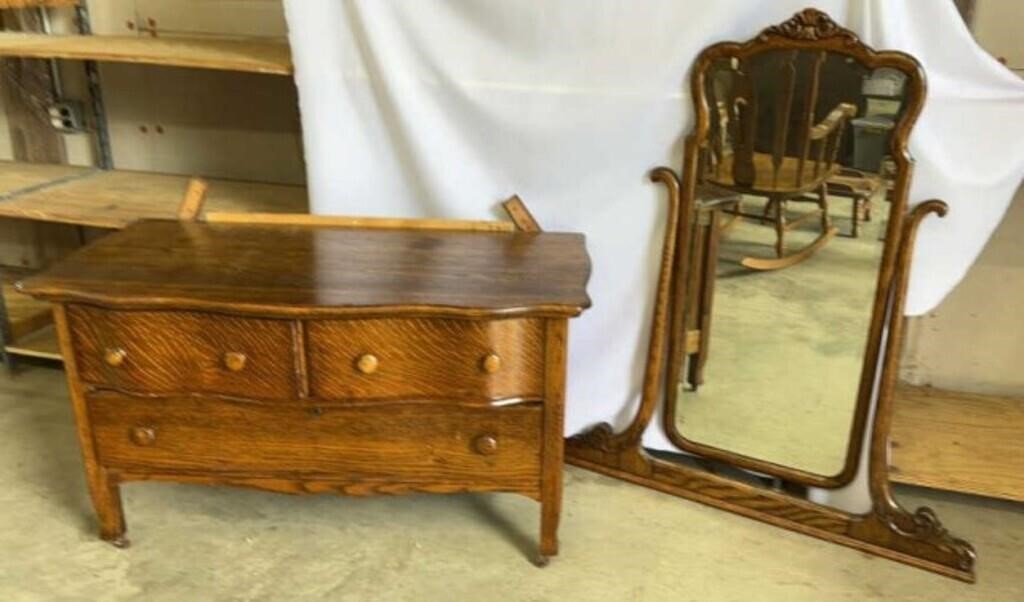 Antique Oak 3 Drawer Dresser with Mirror