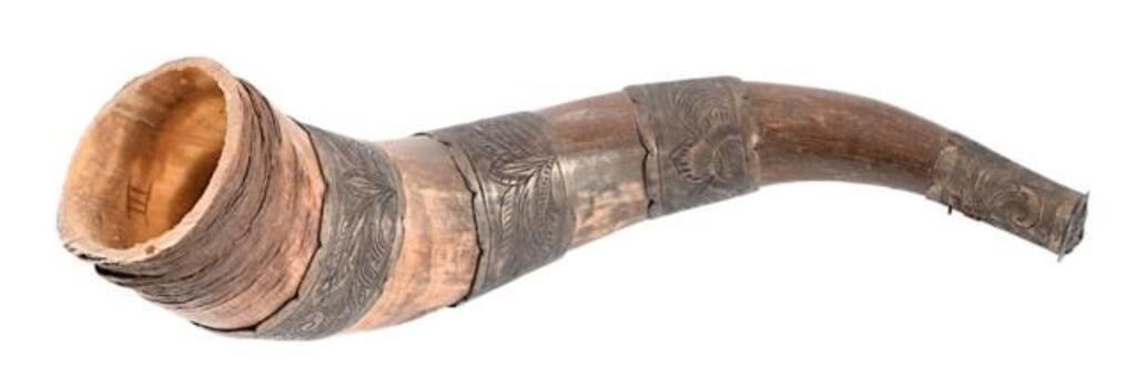 Engraved Silver Adorned Antique Horn