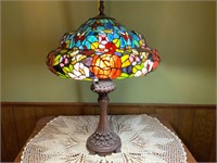 Beautiful Stained Glass Butterfly & Roses Lamp