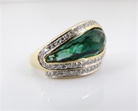 14K Yellow Gold Pear Shaped Tourmaline Ring