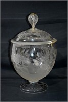 Large Vintage Crystal Etched Lidded Punch Bowl
