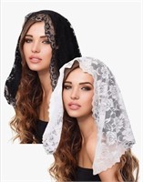 New 2 Pieces Floral Lace Veils Head Covering