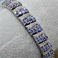 $2700 Silver Tanzanite(6ct) CZ(1ct) Bracelet