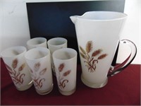 Old Frosted Pitcher with Five Glasses