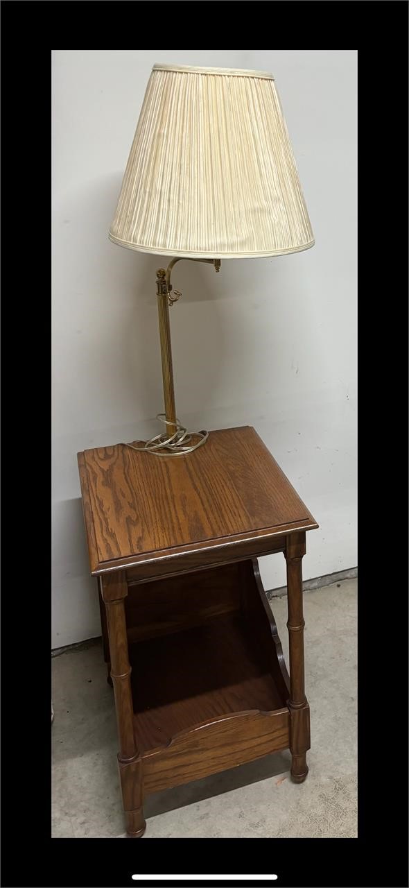 Wooden Table with Attached Lamp