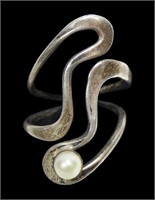 Taxco Mexico sterling silver freeform pearl ring ,