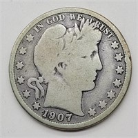 1907 D BARBER HALF DOLLAR