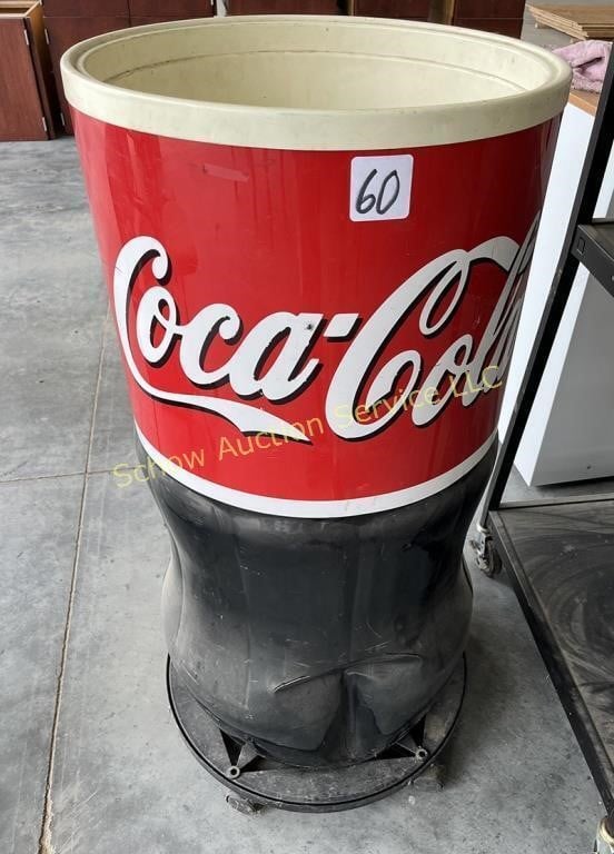 Coca-Cola cooler on castors, no lid.