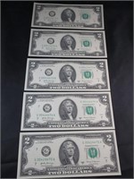 5 Uncirculated Sequential 2017 $2 Bills