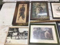 Lot vintage framed prints and pictures, art work