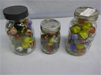 Assorted Marble Shooters in three Mason Jars