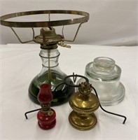 Hurricane Lamp Pieces & A Mini Lamp, No