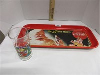 Coca-Cola Santa tray vintage & Glass