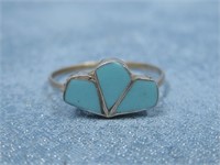 Southwest Inlaid Sterling Block Turquoise Ring