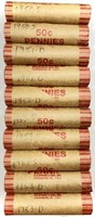 (10) Rolls 1950's Wheat Cent Penny Lot