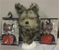 Adult Wolf Mask Mouth Mover & 2) Foam Wolf Head