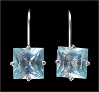 14K White gold square cut blue topaz lever back