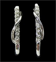 10K White gold diamond half hoop post earrings,