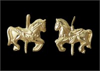 14K Yellow gold carousel horse post earrings,