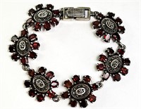 Sterling Marcasite/Faceted Garnet Bracelet--Beauty