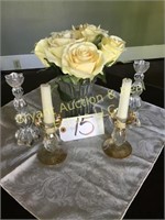 CANDLE HOLDERS & VASE ARTIFICIAL YELLOW ROSES