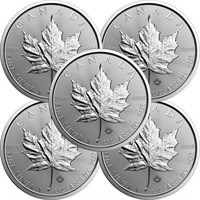 (5) 1 oz. Canadian Silver Maple Leafs