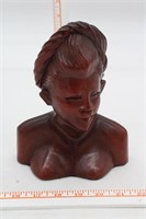 CARVED WOOD ASIAN LADY BUST