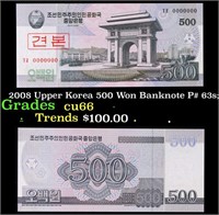 2008 Upper Korea 500 Won Banknote P# 63s;  Grades