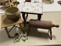 Stool, Plant Stands & Pottery Bowl