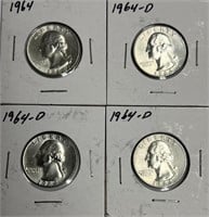 1964 & 1964-D Washington Quarters, 90% Silver