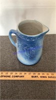 Blue & white grapes, stoneware pitcher, crack,