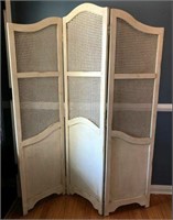 3 Panel Folding Room Divider with Inset Cane Tops