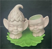 (AE) Pink Elf Tea Set With Leaf Saucer. Teapot Is
