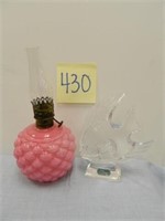 Pink Gutate Lamp & Signed Durand Fish Paperweight