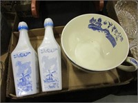 Delft Blue Jars w/ Tulip Lids, Bowl w/ Handle
