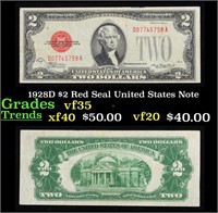 1928D $2 Red Seal United States Note Grades vf++