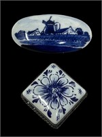 Delft Blue porcelain brooches