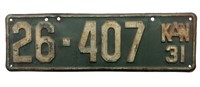 1931 Kansas License Plate